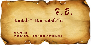 Hankó Barnabás névjegykártya