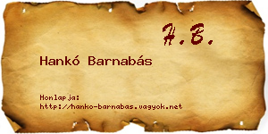 Hankó Barnabás névjegykártya